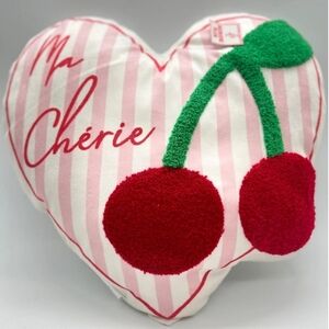 Ma Cherie Textured Cherries Heart Shaped Pink & White Accent Pillow
